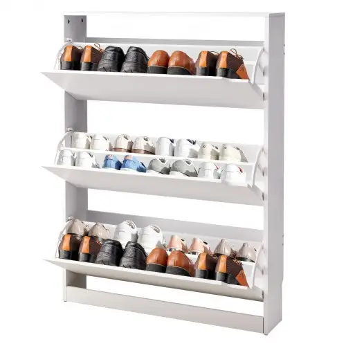 VEVOR schoenenkast met 3 neerklapbare deuren, ruimtebesparend schoenenrek, vrijstaande schoenenrekorganizer voor entree, hal, woonkamer, veranda, modern schoenenrek 800 x 220 x 1165 mm wit