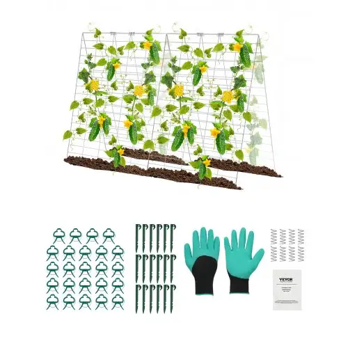 VEVOR Komkommerrek, 90x140cm Opvouwbare Komkommerrekset met Plantenklemmen, Klimhulp voor Verhoogde Bedden, Trellis, Groeiondersteuning voor Buitenplanten voor Tomaten, Pompoenen, Groenten