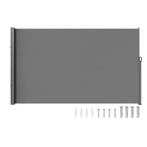 VEVOR Zijluifel 160 x 300 cm Zijwandluifel Gemaakt van 180 g/m² polyesterweefsel met PU-coating Luifel Uitschuifbare handgreep met veermechanisme Privacyscherm voor balkons Binnenplaatsen Grijs