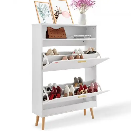VEVOR Slim schoenenkast, wit schoenenrek, 800 x 237 x 1205 mm schoenenrek met 2 kleppen + bovenste opbergvak, schoenenkast met een draagvermogen van 68 kg, schoenenkast van massief hout voor de hal, buiten