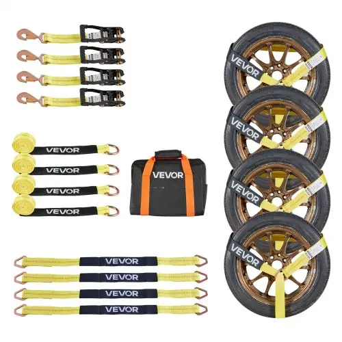 VEVOR Wielbevestigingsband (50,8 x 3657,6 mm) met veerhaken en een treksterkte van 4540 kg en een draagvermogen van 1512 kg, Motorfietsbevestigingssysteem Wielbevestigingsband Bandenband voor SUV's en aanhangers