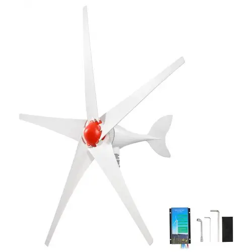 VEVOR 800W 12V horizontale windturbine met MPPT & PWM, 5 rotorbladen, 3-fasen wisselstroom, IP67-classificatie en overlaadbeveiliging, hybride wind- en zonne-energiecontroller, windturbine voor residentieel gebruik, campers en boten.