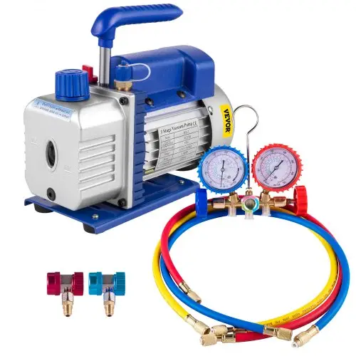 VEVOR 3CFM Lege eentraps vacuümpomp, 1/4HP vacuümpomp, 2-weg airconditioning vacuümpomp, 220V vacuümpomp, geschikt voor koelmiddelen R12, R134a, R22, R410a, R404 en R502