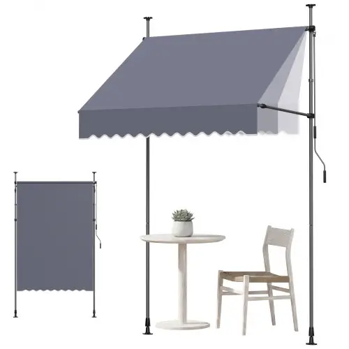 VEVOR Klemzonnescherm 150 cm, in hoogte verstelbaar zonnescherm met handslinger, terraszonnescherm met UPF 80+ zonbescherming, zonnescherm, balkonzonnescherm, ideaal voor terras, balkon en tuin, donkergrijs