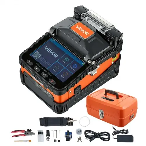 VEVOR glasvezellasser, 6 motoren, 0,3 µm kernuitlijning, fusielasser met VFL OPM voor SM MM DS NZDS, 8s lassen, 18s verwarmen, 5 inch touchscreen, 3-in-1 glasvezelhouder, 5200mAh