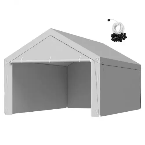 VEVOR Carport Vervangend Dak, 6,09 x 3,96 m, Draagbare Garagetent met Zijwanden, UV-bestendig, Zware Autohoes, Grijs, Frame Niet Inbegrepen