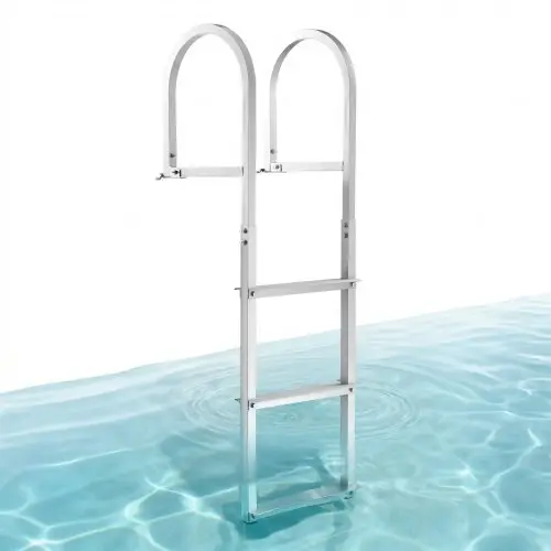 VEVOR aanlegsteigerladder met 3 verwijderbare treden, draagvermogen 227 kg, aluminiumlegering aanlegsteigerladder voor pontonboten met 8 cm brede treden en antislip rubberen mat, voor het aan boord gaan van schepen/meren/zwembaden.