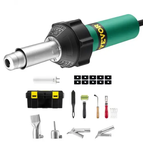 VEVOR Heteluchtlasapparaat voor kunststof, 1600W heteluchtpistool, 50-600°C PVC TPO Vinyl lasbrander, Heteluchtlasapparaatset met 11 accessoires - Gereedschapskist, mondstuk, rol, messen voor PP/PE/PVC