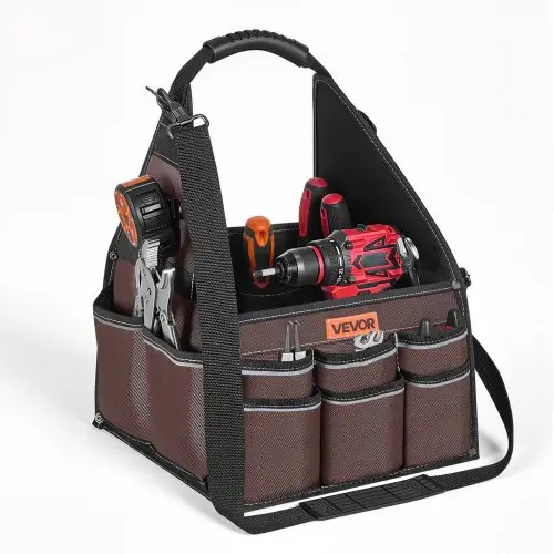 VEVOR Open Gereedschapstas 31x31x41cm, Opbergtas met 15 binnen- en 30 buitenvakken, Waterdichte Polyester Gereedschapsorganizer met Schouderriem en Handvat, Gereedschapstas voor Vaklieden
