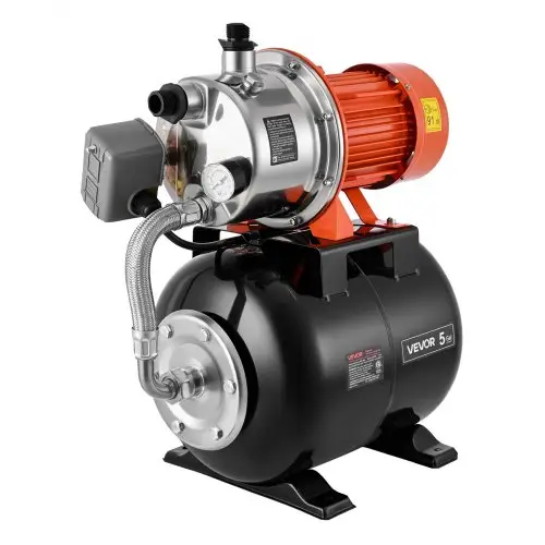 VEVOR Huishoudelijk Waterleidingsysteem 1,6 pk 5000 l/u Diepwaterpomp met drukvat, voor tuin, gazon en huishoudelijk water, 49 m opvoerhoogte, 8 m aanzuighoogte, IPX4 waterdichtheid en manometer