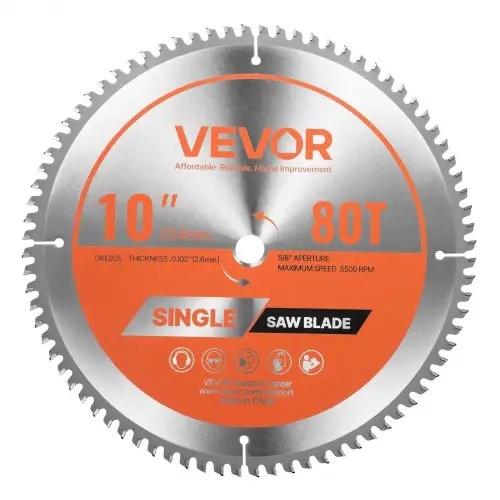 VEVOR cirkelzaagblad (254 mm φ & 80 scherpe tanden & 2,6 mm dikte) Ideaal voor het zagen van aluminium, compatibel met cirkelzaag, gelegeerd stalen zaagblad met geluiddempende verwarmingskanalen