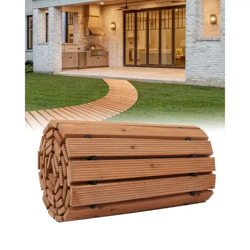 VEVOR Uitrolbaar Tuinpad 253x43 cm, Uitrolbaar Houten Pad, Cederhouten Looppad met Staalkabelverbinding, Houten Trappen, Tuintrappen, Decoratieve Stapstenen voor Strandpromenade, Achtertuin, Terras