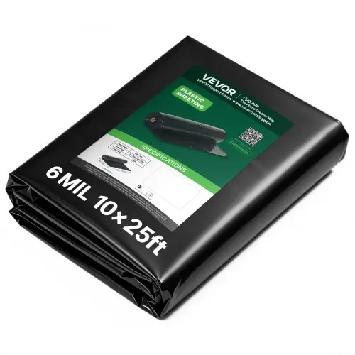 VEVOR Polyethyleenfolie 3,05 x 7,62 m Tuinfolie 0,15 mm Onkruidbestrijdingsdoek Zwart, Plastic rol voor tuinieren, zeildoek, schildersdoek, kruipruimteafdekking, dampremmende laag, onkruidbestrijding