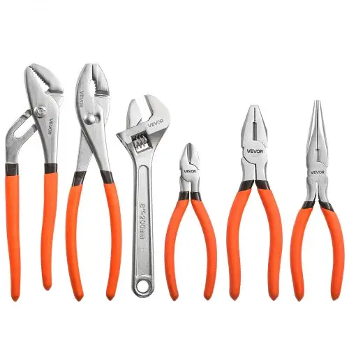 VEVOR Tangen- en Sleutelset, 6-delige universele set, gepolijste koolstofstalen bekken, handgereedschap voor doe-het-zelf en huishoudelijk gebruik, platte en doptang, punttang, combinatietang, zijsnijtang, sleutels, ergonomische handgrepen
