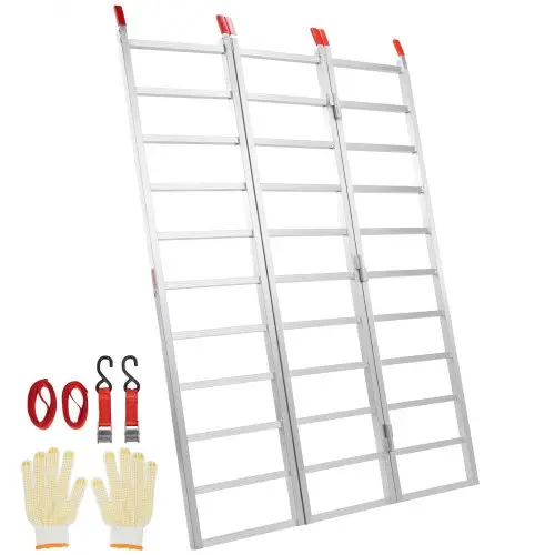 VEVOR Aluminium oprijplaten, drievoudig opvouwbare oprijplaat met laadriemen, opvouwbare laadplaat van 700 kg voor motorfietsen, tractoren, ATV's/UTV's, vrachtwagens, grasmaaiers, sneeuwruimers, 1956 x 1379 x 38 mm, 1 verpakking