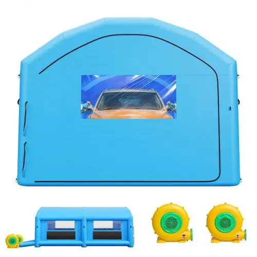 VEVOR Opblaasbare Spuitcabine 8x4,5x3 m Spuitcabine Tent Blauw, met 750W & 950W Blowers, Actieve Koolstoffiltratie, Gebogen Dak voor Pick-ups & Kleine Speedboten, Draagbaar