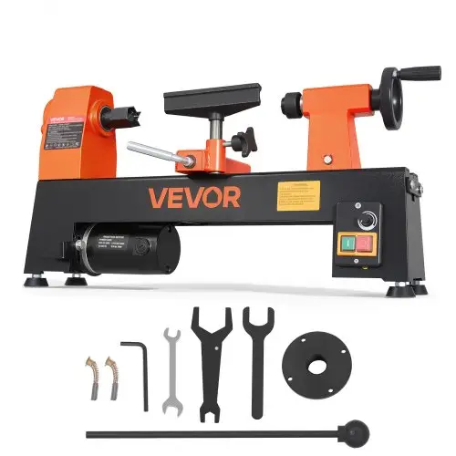 VEVOR Houtdraaibank 20 x 33 cm 1/3 HP Tafeldraaibank voor zacht- en hardhout, beginners en hobbyisten, met variabele snelheid (150 tot 3200 tpm), overstroombeveiliging en accessoireset voor houtbewerking