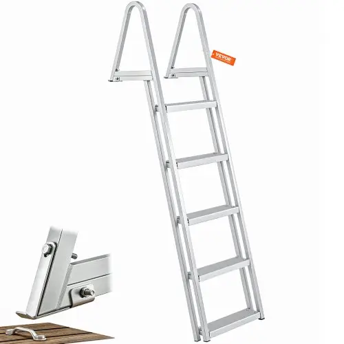 VEVOR aanlegsteigerladder met 5 afneembare treden, draagvermogen van 159 kg, pontonbootladder gemaakt van aluminiumlegering met ca. 10 cm brede treden en antislippedalen voor het aan boord gaan van schepen/meren/zwembaden/zeeën.