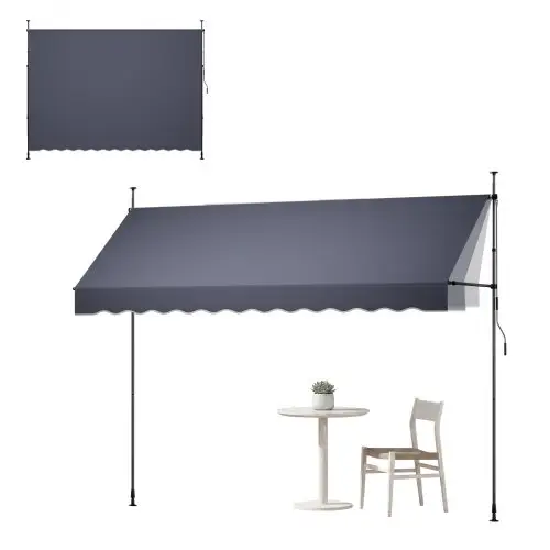 VEVOR Handmatig uitschuifbaar zonnescherm, 350 cm lang, in hoogte verstelbaar, terras- en raamoverkapping met handslinger voor tuin, terras en balkon, donkergrijs