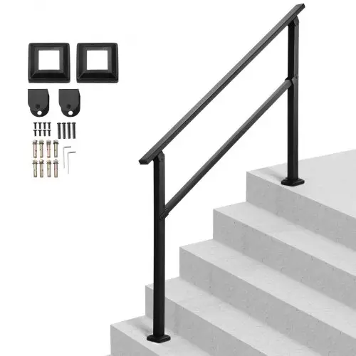 VEVOR Leuning 138 cm, Trapleuningset voor 4-5 treden, Zwarte vierkante buis met horizontale stang, Steunleuning van koolstofstaal voor senioren, Beton- en terrastrappen