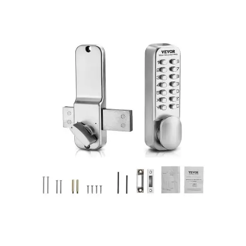 VEVOR Mechanisch sleutelloos deurslot met enkelzijdig toetsenbord (14 sleutels), sleutelloos deurslot met draaiknop, codeslot voor thuis, kantoor, buitenomheining, tuin, zilver (35-65 mm dikke deur)
