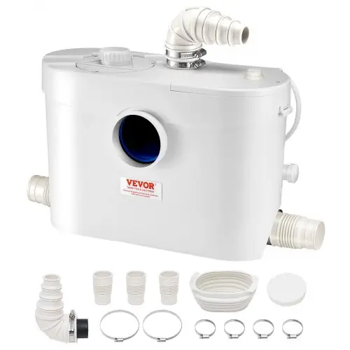 VEVOR Afvalwaterpompstation, 900 W, 180 l/min. Debiet, 12 m afvoerhoogte, rioolwaterpompstation met 4 waterinlaten, vuilwaterpomp voor toilet, kelder, douche, wastafel, wasruimte, badkuip