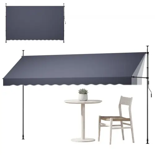 VEVOR Klemzonnescherm 400 cm, in hoogte verstelbaar zonnescherm met handslinger, terraszonnescherm met UPF 80+ zonbescherming, zonnescherm, balkonzonnescherm, ideaal voor terras, balkon en tuin, donkergrijs
