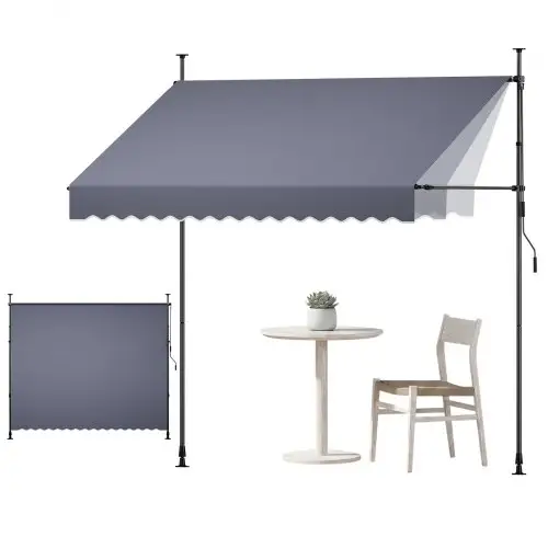 VEVOR Klemzonnescherm 300 cm, in hoogte verstelbaar zonnescherm met handslinger, terraszonnescherm met UPF 80+ zonbescherming, zonnescherm, balkonzonnescherm, ideaal voor terras, balkon en tuin, donkergrijs