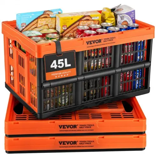 VEVOR Set van 3 45L Professionele Vouwdozen van PP Transportdoos Opvouwbare Opbergdoos met Handvat Stapelbare Dozen Opbergdoos Vouwdozen Stapelbare Dozen voor Opslag & Transport Oranje