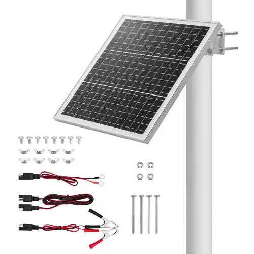 VEVOR Zonnepaneel Acculader 20W 12V, Monokristallijn Zonnepaneel Kit met Beveiligingscontroller & 0-60° Verstelbare Mastbevestiging, Zonne-oplader voor Masten van 40-80 mm, Zonnepanelen voor Buitengebruik