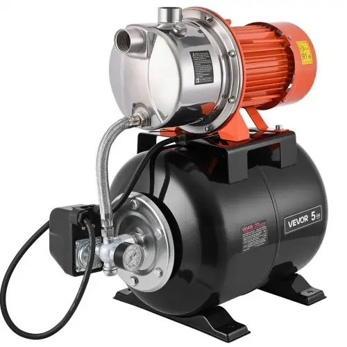 VEVOR huishoudelijk wateraanvoersysteem 1176 W, 6000 l/u jetpomp met 19 l drukvat, 57 m opvoerhoogte, incl. automatisch wateraanvoersysteem en roestvrijstalen pompkop, voor tuinirrigatie en huishoudelijk wateraanvoersysteem.