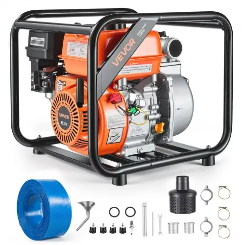VEVOR benzine waterpomp met een opvoerhoogte van 29,87 m, vuilwaterpomp van 7 pk, draagbare motorpomp, benzinemotor met een afvoerslang van 762 cm, gietijzeren waaier, tuinpomp voor irrigatie, vijvers en zwembaden.