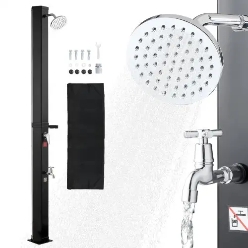 VEVOR Solardouche 35 L, Solar tuindouche 2160 mm hoog, zwembaddouche met zeepbakje, warm- en koudwaterregeling, vrijstaand, campingdouche voor tuin, zwembad, strandzwembad, zwart