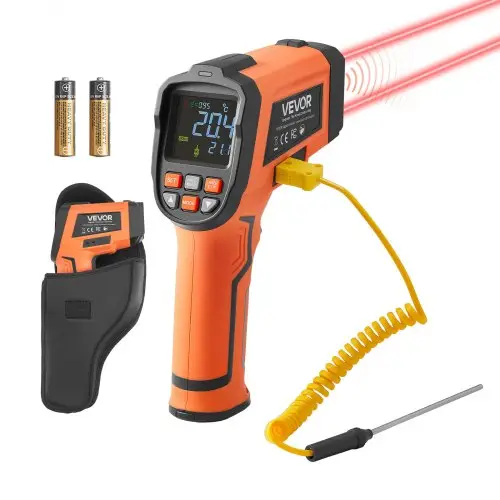 VEVOR infraroodthermometer -30℃~1200℃, digitale IR-temperatuurmeter met LCD-verlichting, type K-thermocouple en dubbele laser, contactloze temperatuurmeter voor de kookindustrie (niet voor menselijk gebruik)