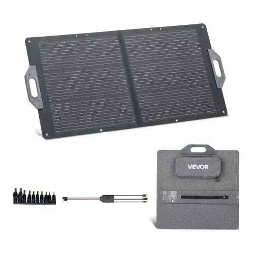 VEVOR opvouwbaar zonnepaneel 100W, draagbare zonneoplader met 24% hoog rendement, monokristallijne zonnemodule met MC4-uitgang, USB-A-, Type-C- en DC-poorten, IP65, voor powerstations, kamperen en wandelen.