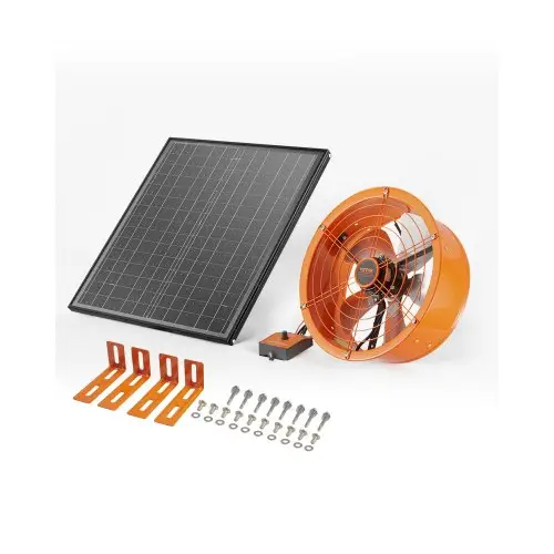 VEVOR Solar Fan, 400 x 150 mm, op zonne-energie werkende ventilator, zolderventilator met instelbare thermostaat, extern rooster, luchtstroomcapaciteit van 1300 CFM, voor zadeldak, dak, garage en werkplaats