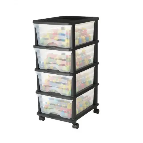 VEVOR Ladekast met 4 laden (17 L / per), ladekast met wielen, ladekast met doorzichtige containers voor kantoorbenodigdheden, knutsellokalen en klaslokalen