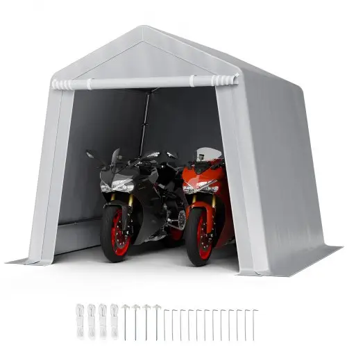 VEVOR Gereedschapsschuur, 243,8 x 243,8 x 229 cm, Garagetent van PE, Gereedschapsschuur, Fietsenstalling, Tuinhuis, Carport, Fietsenstalling, Opslaggarage voor Motor, Grasmaaier, Fiets, Grijs