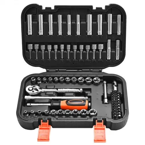 VEVOR 70-delige doppenset, ratelsleutelset, 6,4 mm aandrijving, SAE en metrisch, diep en ondiep, gereedschapsset voor monteurs met bits en accessoires, opbergkoffer, CR-V-gelegeerd staal, voor autoreparatie
