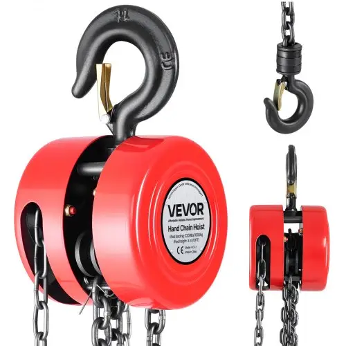 VEVOR 1T handkettingtakel, 3 m hefhoogte, zware kettingtakel met G70-ketting, handtakel, kettingtakel voor garages, magazijnen, automachines, rood