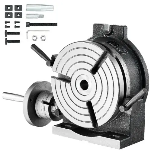 VEVOR draaitafel met verdeelkop, horizontaal/verticaal zwenkbaar, 200 mm draaitafel, voor frees- en boormachines, met T-sleuf en schaalverdeling, wormwielverstelling, gemaakt van gietijzer, precisie-indexering.