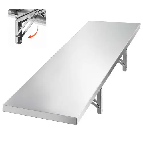 VEVOR Wandplank 136 kg 305 x 1219 mm Opvouwbare roestvrijstalen plank voor professionele keukens, privékeukens, serveerwagens en garages, wandplank met verstevigde beugels en glad oppervlak