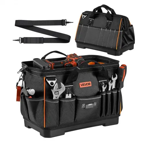 VEVOR Gereedschapstas 41x23x25cm, Opbergtas met 14 binnen- en 19 buitenvakken, Waterdichte polyester gereedschapsorganizer met schouderriem en ritssluiting, Gereedschapstas voor vakmensen