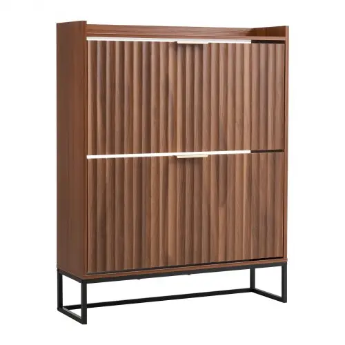 VEVOR Schoenenkast met 2 kleppen, ruimtebesparende schoenenkieper en anti-kantelfunctie, vrijstaande schoenenrek-organizer voor hal, woonkamer, veranda, schoenenrek 80 x 24 x 100 cm bruin