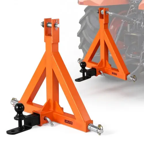 VEVOR 3-punts hefinrichting met 2-inch montage, snelkoppeling met trekhaak, adapter voor tractordissel, geschikt voor categorie 1, compatibel met diverse compacte tractoren.