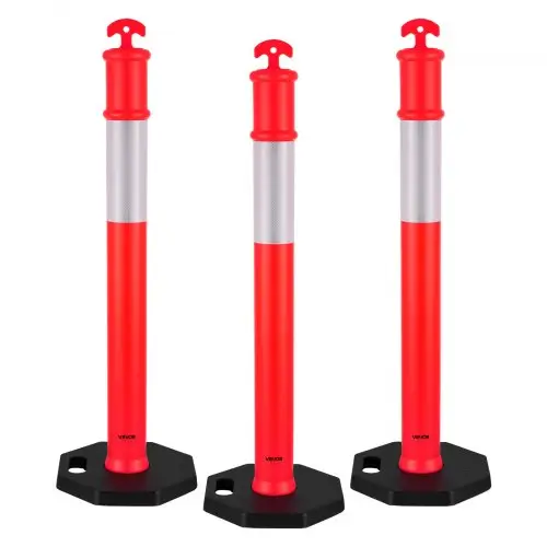 VEVOR Verkeersafbakeningspaal (114 cm) met verzwaarde voet en reflecterende strips, robuuste afbakeningspaal voor bouwplaatsen, parkeerterreinen en dranghekken, rood