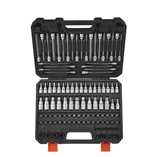 VEVOR 107-delige set boordoppen, zeskant/torx/externe torx/tamperbestendig/extra lang, S2-gelegeerd staal en Cr-V-staal, 1/4, 3/8 en 1/2 inch aansluiting, met opbergkoffer