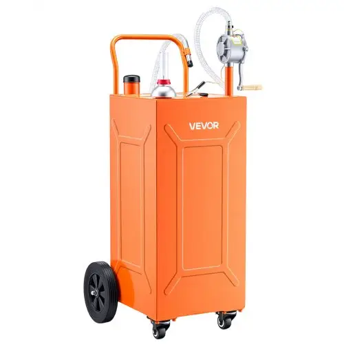 VEVOR 132,5L brandstoftrolley, mobiel tanksysteem met handpomp, oranje, koolstofstaal, inclusief 4 rollen en 3m aanvoerslang, max. 17,8 l/min, benzine en diesel, ideaal voor ATV, UTV en motorfiets