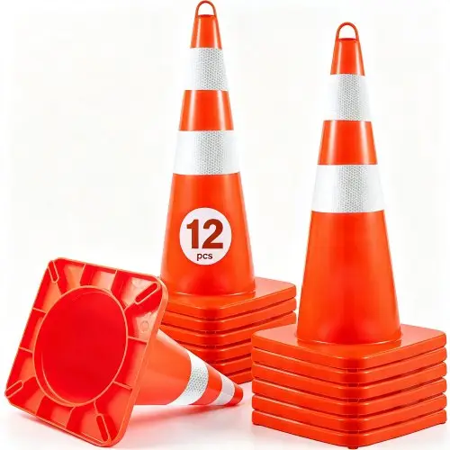 VEVOR 2-delige veiligheidskegel, PVC-constructiekegel, 2 reflecterende kragen, verkeerskegel met verzwaarde voet en handgreep, voor verkeersregeling, toegang, parkeren op straat