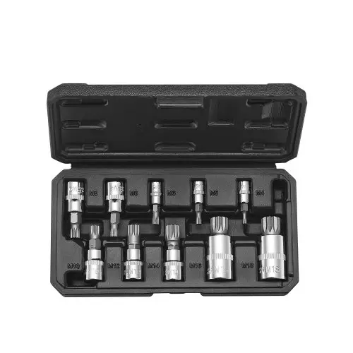 VEVOR XZN Driehoekige Spline Bit Doppenset, 10-delig M4 – M18, Hoogwaardig Cr-V Staal, 1/4-inch, 3/8-inch en 1/2-inch aandrijvingen, met verbeterde opbergkoffer, voor Automotive